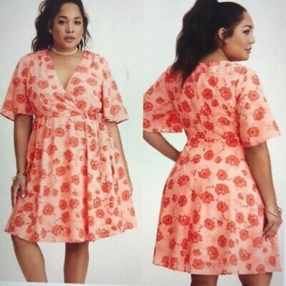 Torrid Pink Floral Georgette Faux Wrap Dress - Size 28